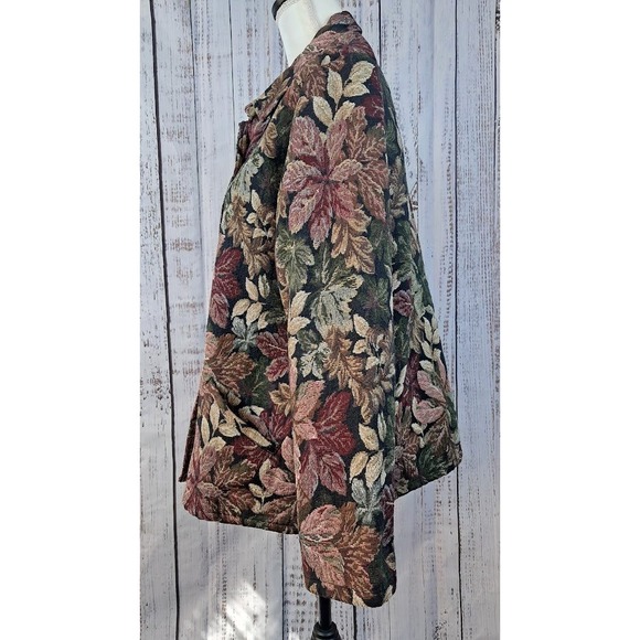 Vintage LEMON GRASS STUDIO L Tapestry Floral Leaf Print Blazer Jacket Pockets - Picture 3 of 7